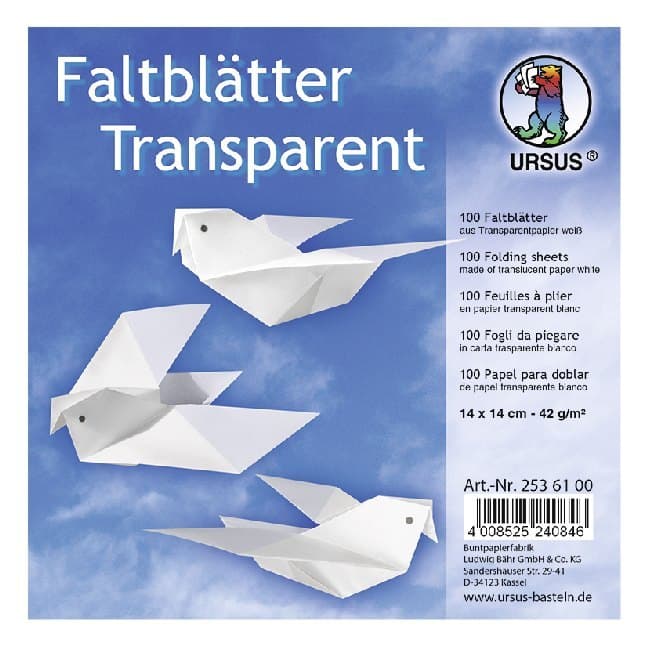 URSUS Falten Transparentpapier-Faltblätter, 42 g/m², 14 x 14 cm, weiß