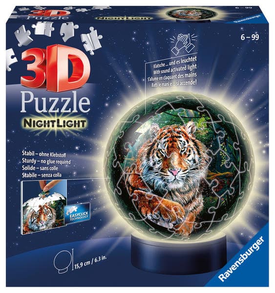 Ravensburger - 3D Puzzle-Ball - Nachtlicht - Raubkatzen, 72 Teile