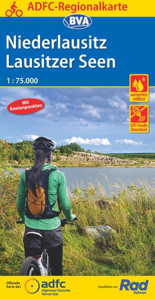 ADFC-Regionalkarte Niederlausitz Lausitzer Seen, 1:75.000, mit Tagestourenvorschlägen, reiß- und wetterfest, E-Bike-geeignet, mit Knotenpunkten, GPS-Tracks Download
