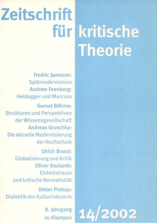 Zeitschrift für kritische Theorie / Zeitschrift für kritische Theorie, Heft 14 (2002): 8. Jahrgang (2002)