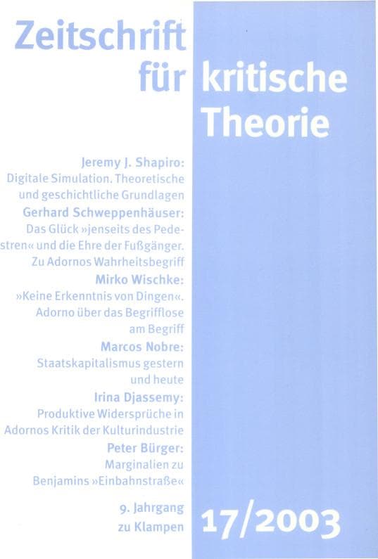 Zeitschrift für kritische Theorie / Zeitschrift für kritische Theorie, Heft 17 (2003): 9. Jahrgang (2003)