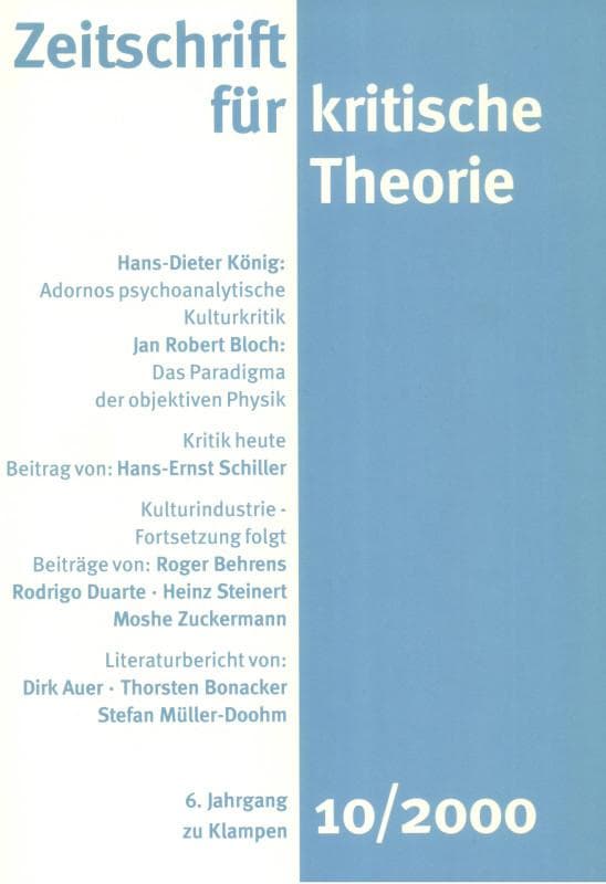 Zeitschrift für kritische Theorie / Zeitschrift für kritische Theorie, Heft 10 (2000): 6. Jahrgang (2000)