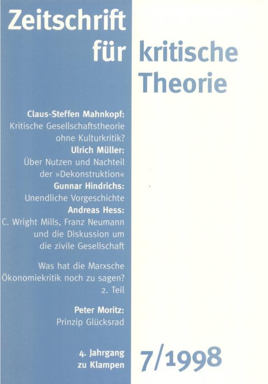 Zeitschrift für kritische Theorie / Zeitschrift für kritische Theorie, Heft 7 (1998): 4. Jahrgang (1998)