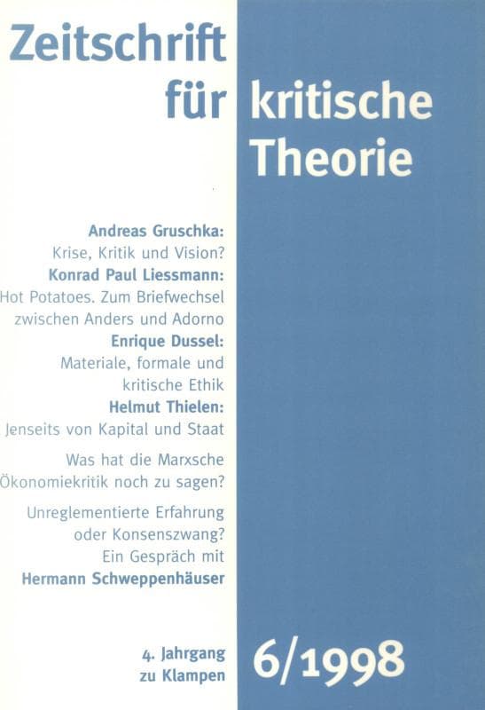 Zeitschrift für kritische Theorie / Zeitschrift für kritische Theorie, Heft 6 (1998): 4. Jahrgang (1998)