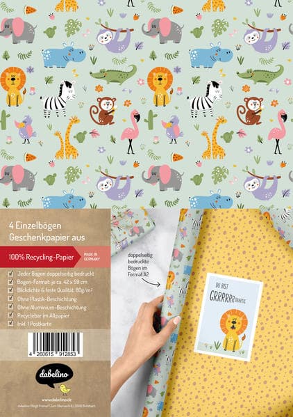 Geschenkpapier-Set für Kinder: Dschungel / Safari Tiere / Zoo