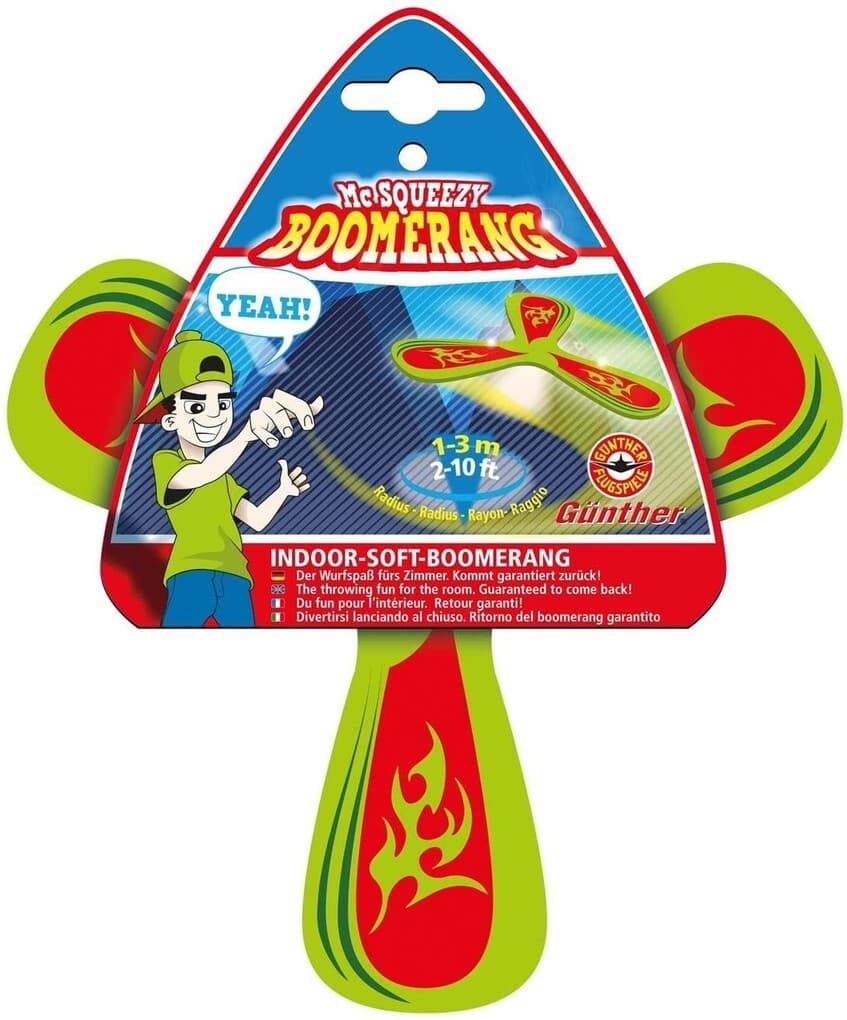 Paul Günther 1543 - Mc Squeezy Boomerang, Schaumstoff, 21cm, Radius 1-3 Meter, ab 5 Jahren