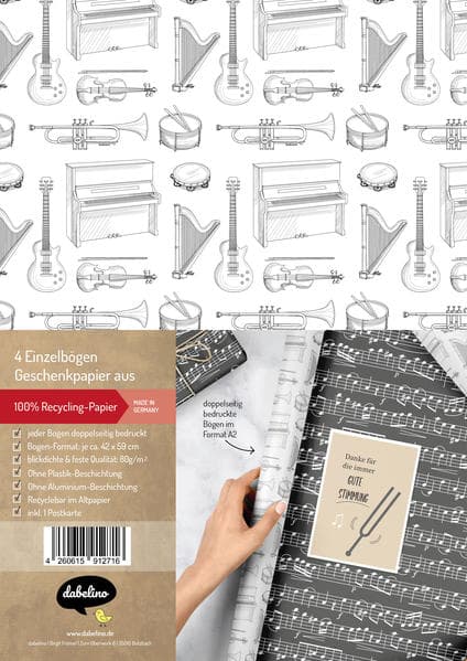 Geschenkpapier-Set: Musik/ Instrumente/ Noten
