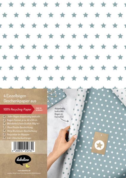 Geschenkpapier-Set Sterne (graublau / weiß)