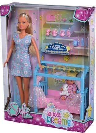 Simba 105733521 - Steffi Love, Sweet Dreams, Ankleidepuppe mit Baby und Kinderbett mit Zubehör