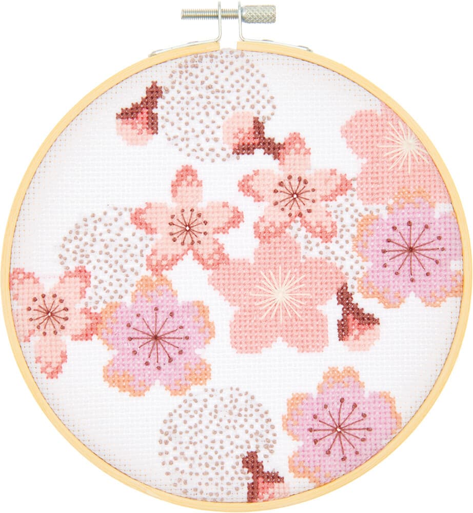 Stickpackung Kirschblüten, Bild Ø 15 cm, gezählter Kreuzstich