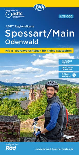 ADFC-Regionalkarte Spessart/Main/Odenwald, 1:75.000, mit Tagestourenvorschlägen, reiß- und wetterfest, E-Bike-geeignet, GPS-Tracks Download