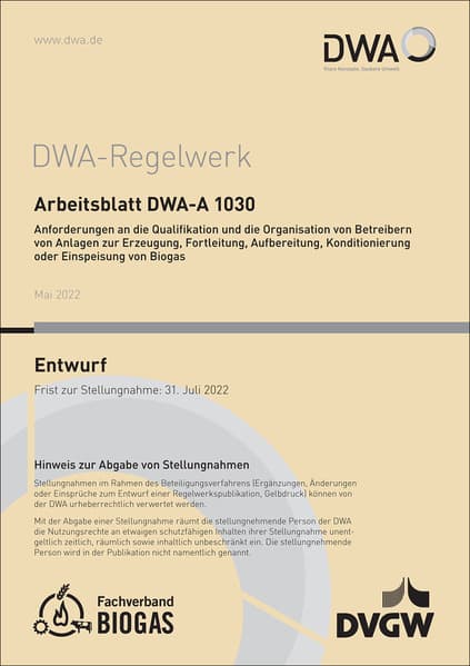 Arbeitsblatt DWA-A 1030 Anforderungen an die Qualifikation und die Organisation von Betreibern von A