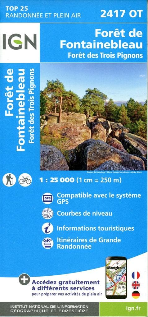 Forêt de Fontainbleau Trois Pignons 1:25 000
