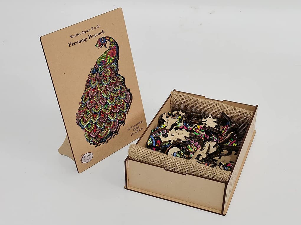 Craft Buddy PUZZWD-02 - Wooden Jigsaw Puzzle, Preening Peacock, Pfau, Holzpuzzle, A3