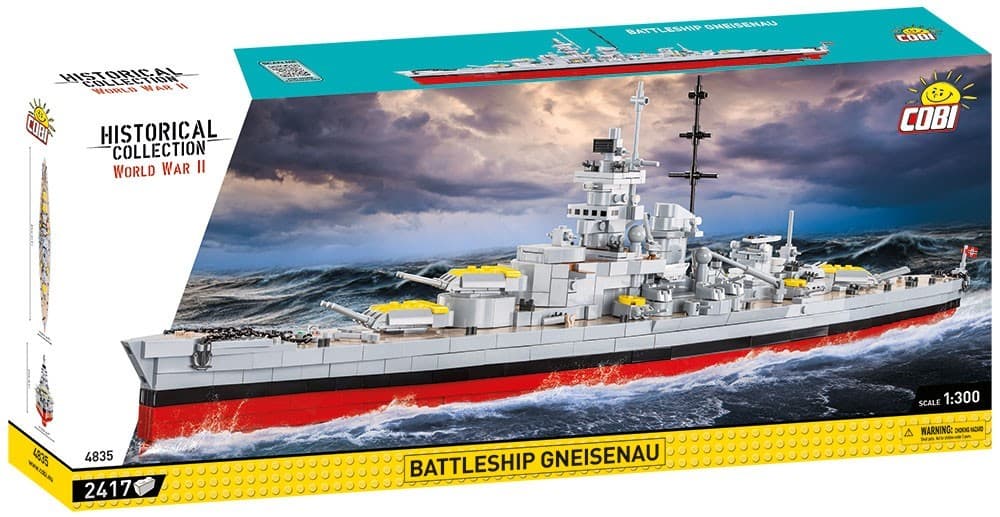 COBI Historical Collection 4835 - Battleship Gneisenau WWII, Schlachtschiff 2. Weltkrieg Baujahr 1941, 2.417 Klemmbausteine, 1:300