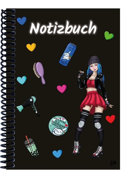 A 5 Notizbuch Manga Enora, schwarz, kariert