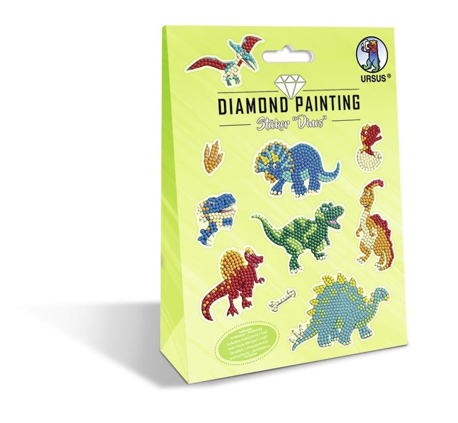URSUS Kinder-Bastelsets Diamond Painting Sticker Dinos, 2er Bogen