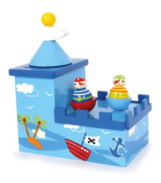 Small foot 5819 - Spieluhr & Spardose Piraten 2in1, Melodie: Merrily we roll along, Holz, 16x10x19cm