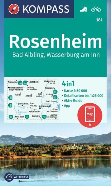 KOMPASS Wanderkarte 181 Rosenheim, Bad Aibling, Wasserburg am Inn 1:50.000