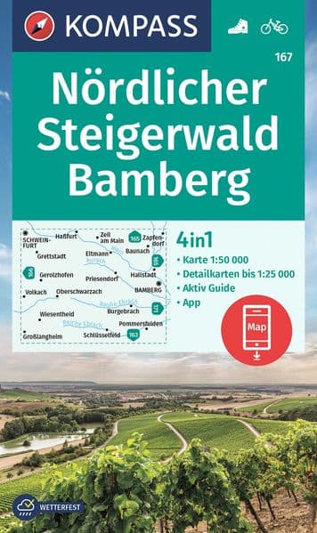 KOMPASS Wanderkarte 167 Nördlicher Steigerwald, Bamberg 1:50.000