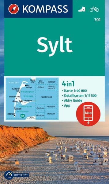 KOMPASS Wanderkarte 701 Sylt mit Ortsplänen 1:40.000
