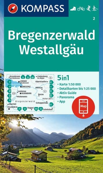 KOMPASS Wanderkarte 2 Bregenzerwald, Westallgäu 1:50.000