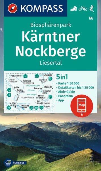 KOMPASS Wanderkarte 66 Biosphärenpark Kärntner Nockberge, Liesertal 1:50.000