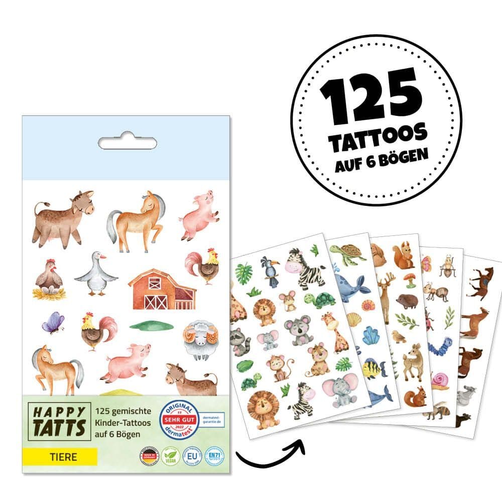 Happy Tatts, Kinder-Tattoos 'Tiere' (125 Stk.)