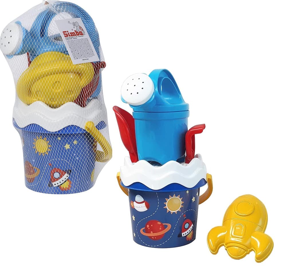 Simba 107114607 - Space Baby-Eimergarnitur, (Eimer 11cm), 6-teilig, Sandspielzeug