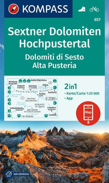 KOMPASS Wanderkarte 657 Sextner Dolomiten, Hochpustertal / Dolomiti di Sesto, Alta Pusteria 1:25.000