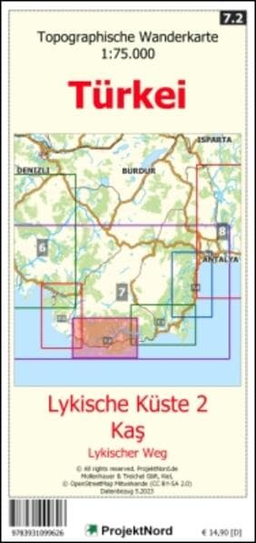 Lykische Küste 2 - Ka - Lykischer Weg - Topographische Wanderkarte 1:75.000 Türkei (Blatt 7.2)