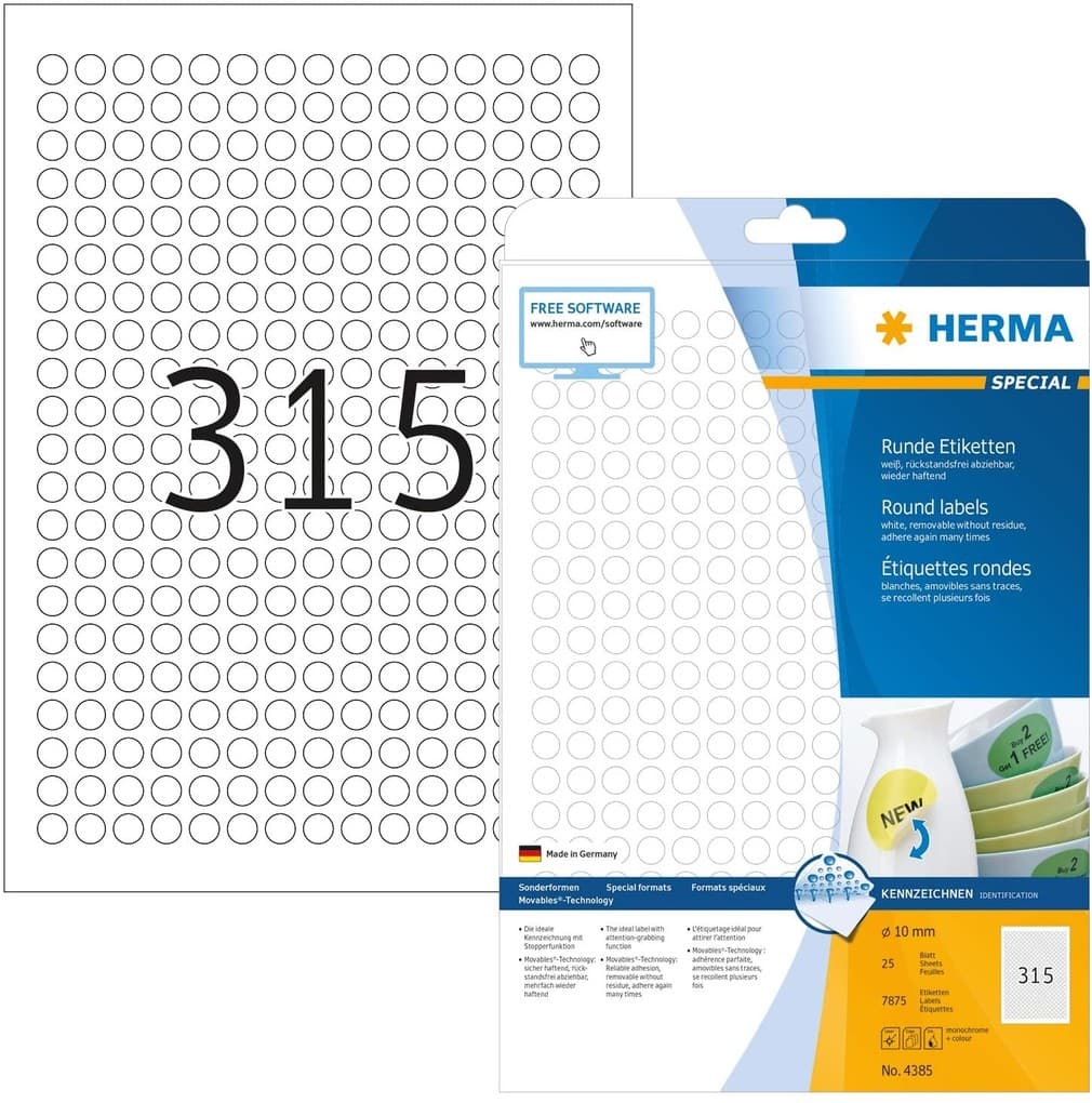 Herma Etiketten A4 10mm rund 25 Blatt 7.875 Stück