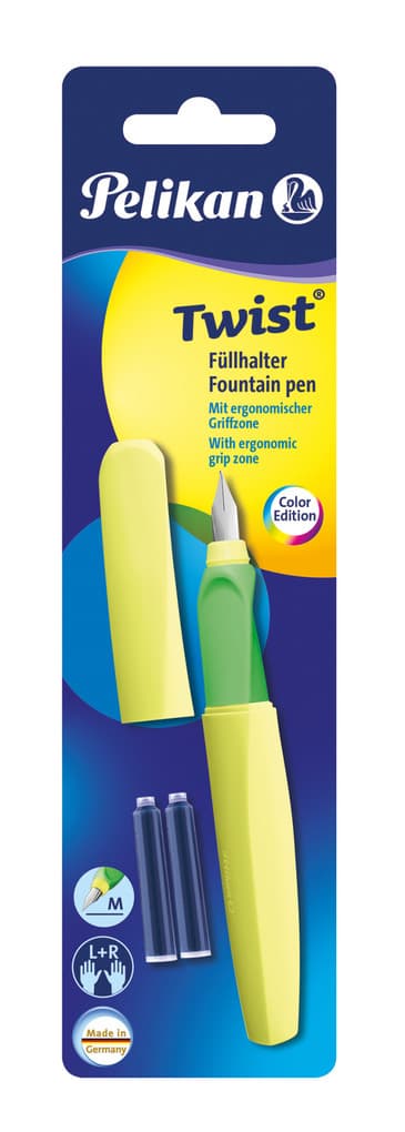 Pelikan Füllhalter Twist, Neon Gelb, Feder M, universell für Rechts- und Linkshänder