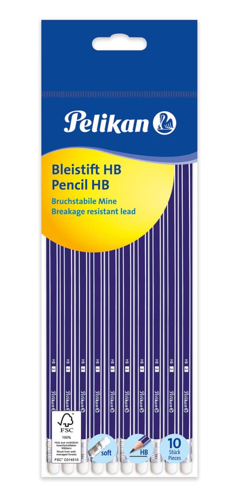 Pelikan Bleistift HB mit Radiergummi, sechskant, 10er Set