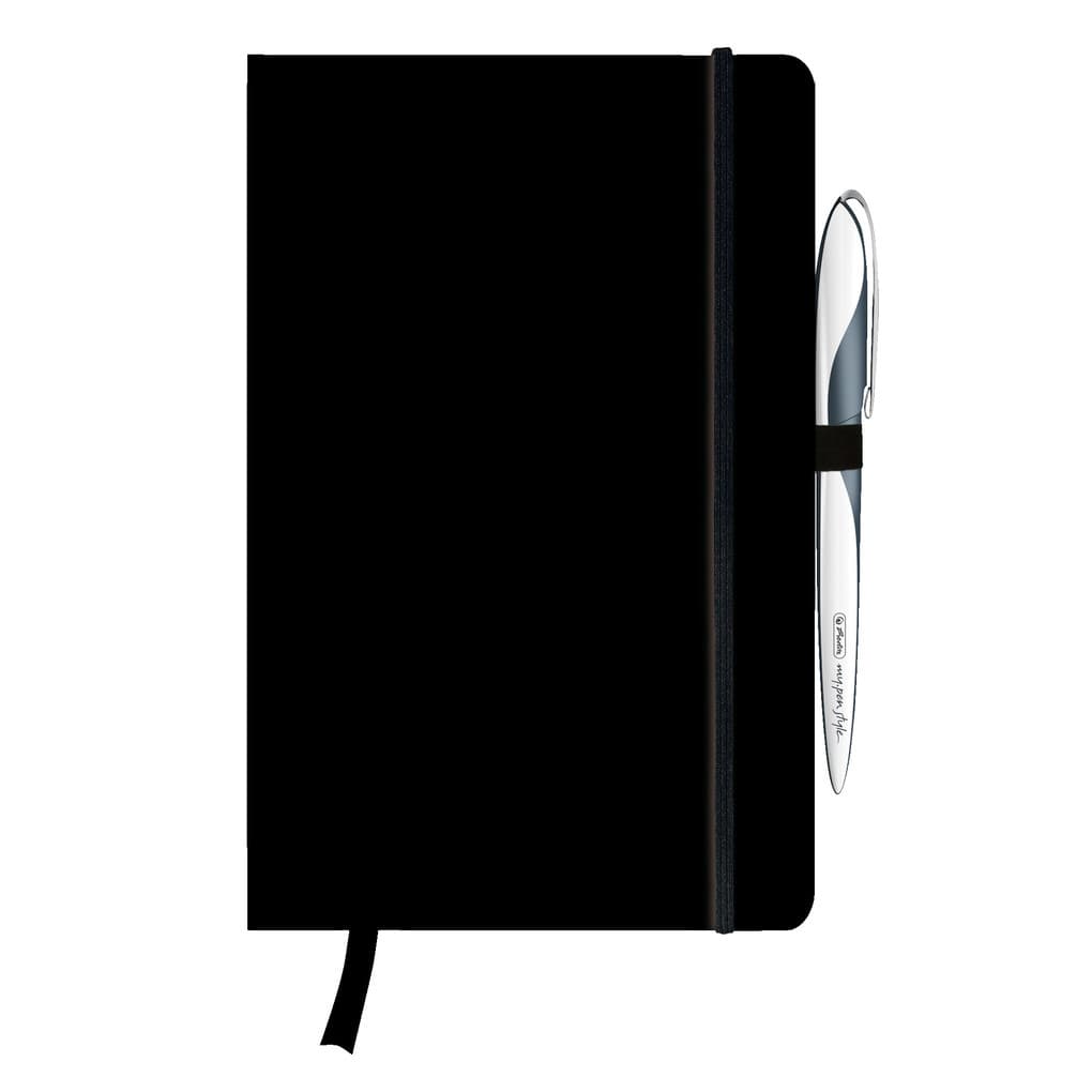 Herlitz Notizbuch Classic A5 96 Blatt kariert schwarz mit Leseband und Falttasche my.book