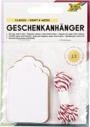 Folia Geschenkanhänger CLASSIC, kraft & weiß, 12 Stück inkl. 2m Schnur