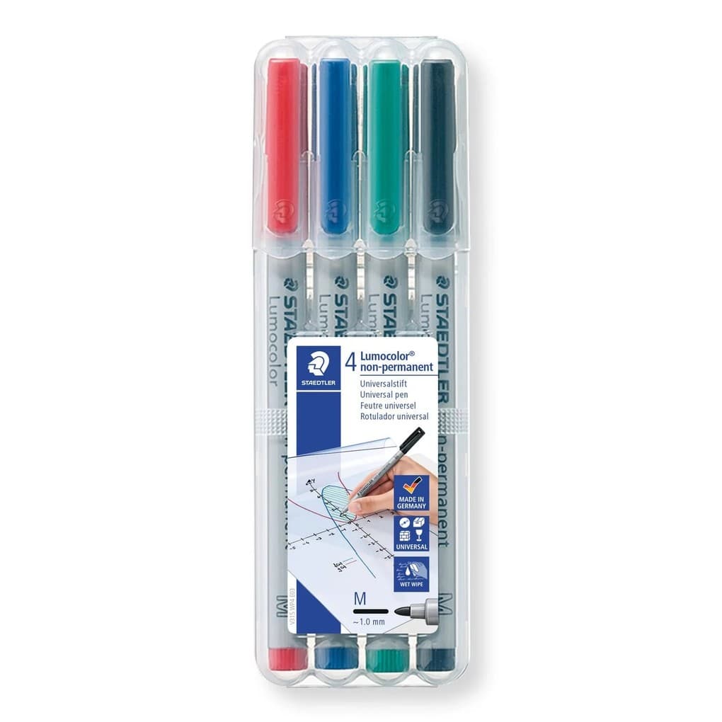 Lumocolor Folienstifte in Aufstellbox, wasserlöslich, 4 Stifte, Schriftstärke M