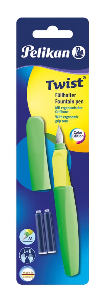 Pelikan Füllhalter Twist, Neon Grün, Feder M, universell für Rechts- und Linkshänder