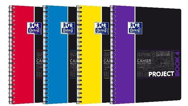 OXFORD Studium A4+ Polypropylen doppelspiralgebundenes Projectbook, 5 mm kariert, 100 Blatt, SCRIBZEE® kompatibel, 1 Stück sortiert