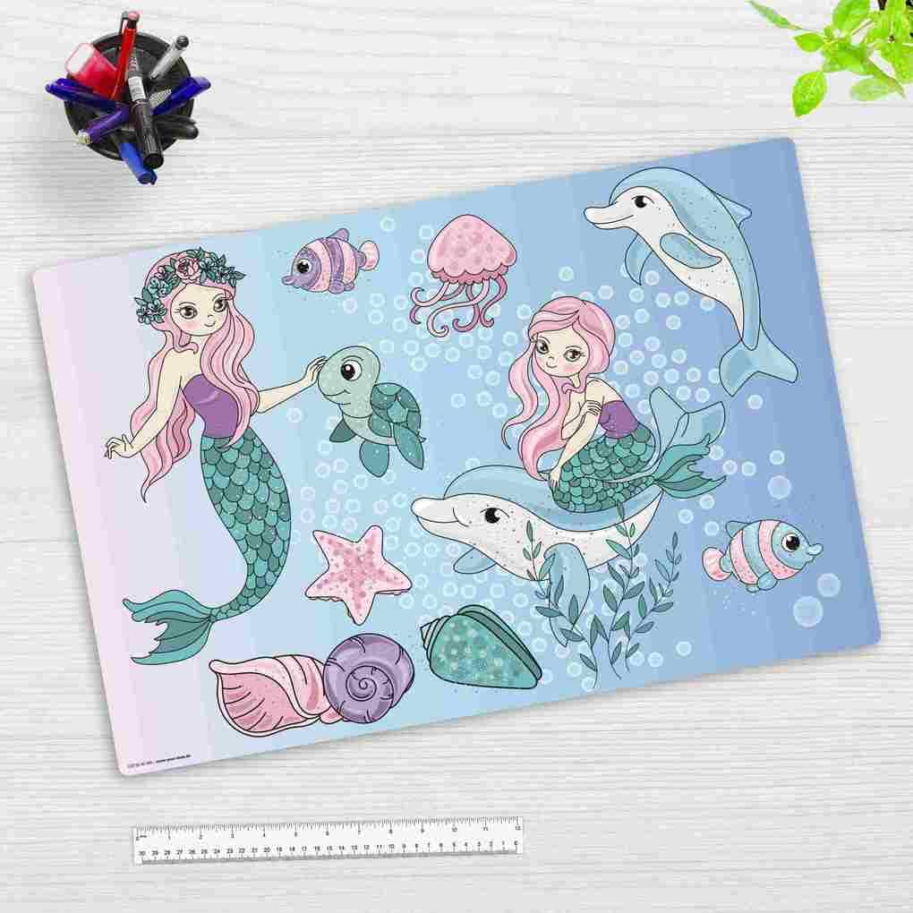 Cover-your-desk Schreibtischunterlage für Kinder Meerjungfrauen unter Wasser, aus hochwertigem Vinyl , 60 x 40 cm