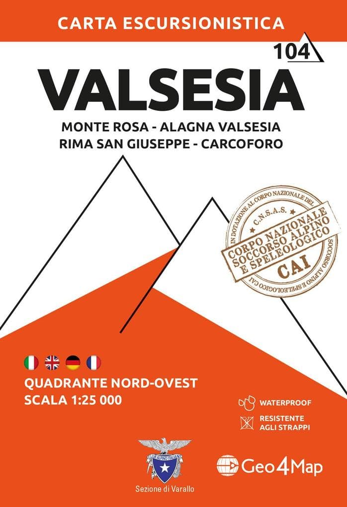 Valsesia nord-ovest. Monte Rosa, Alagna Valsesia, Rima San Giuseppe, Carcoforo 1:25.000