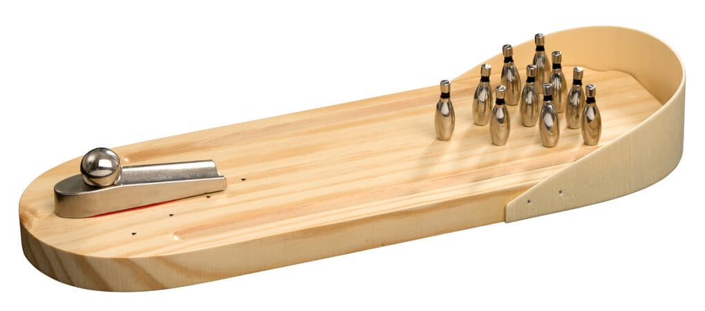 Philos 3238 - Mini Bowling, Tisch Bowling, Tischspiel, Holz/Metall, ca.30x10x4cm