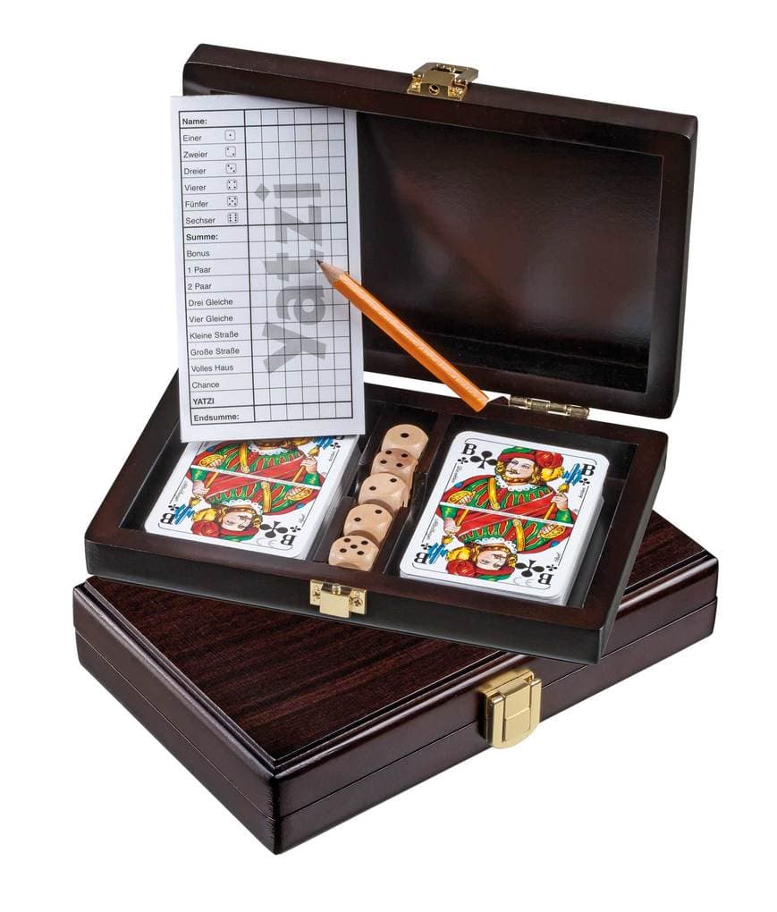 Philos 6657 - Kartenset Rommé, mit Würfel, mit Yatzi, in Holzbox, Spieleset