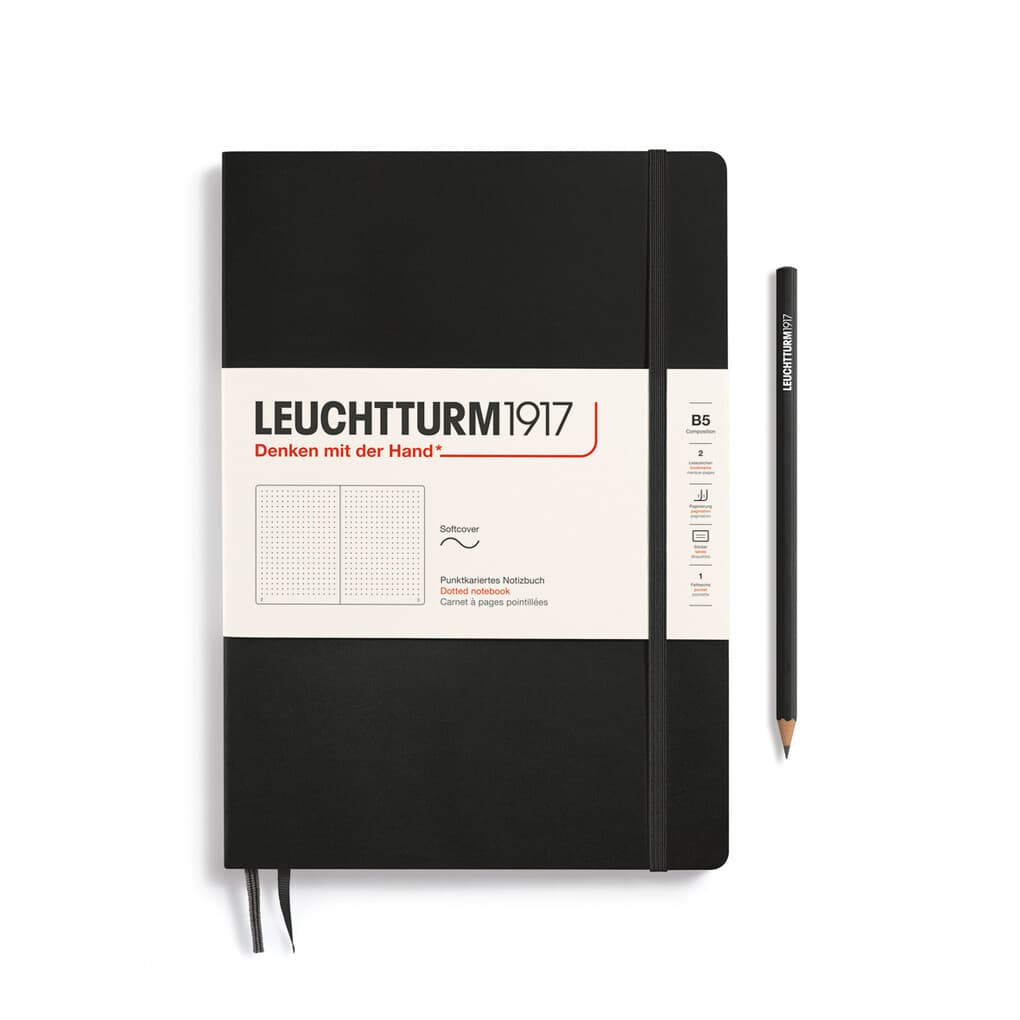 Notizbuch Composition (B5), Softcover, 123 nummerierte Seiten, Schwarz, Dotted