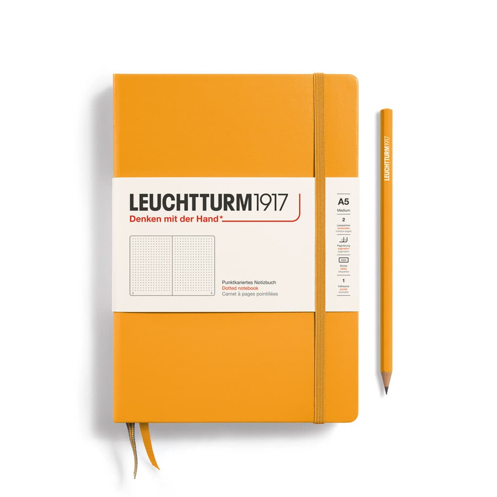 Notizbuch Medium (A5), Hardcover, 251 nummerierte Seiten, Rising Sun, dotted