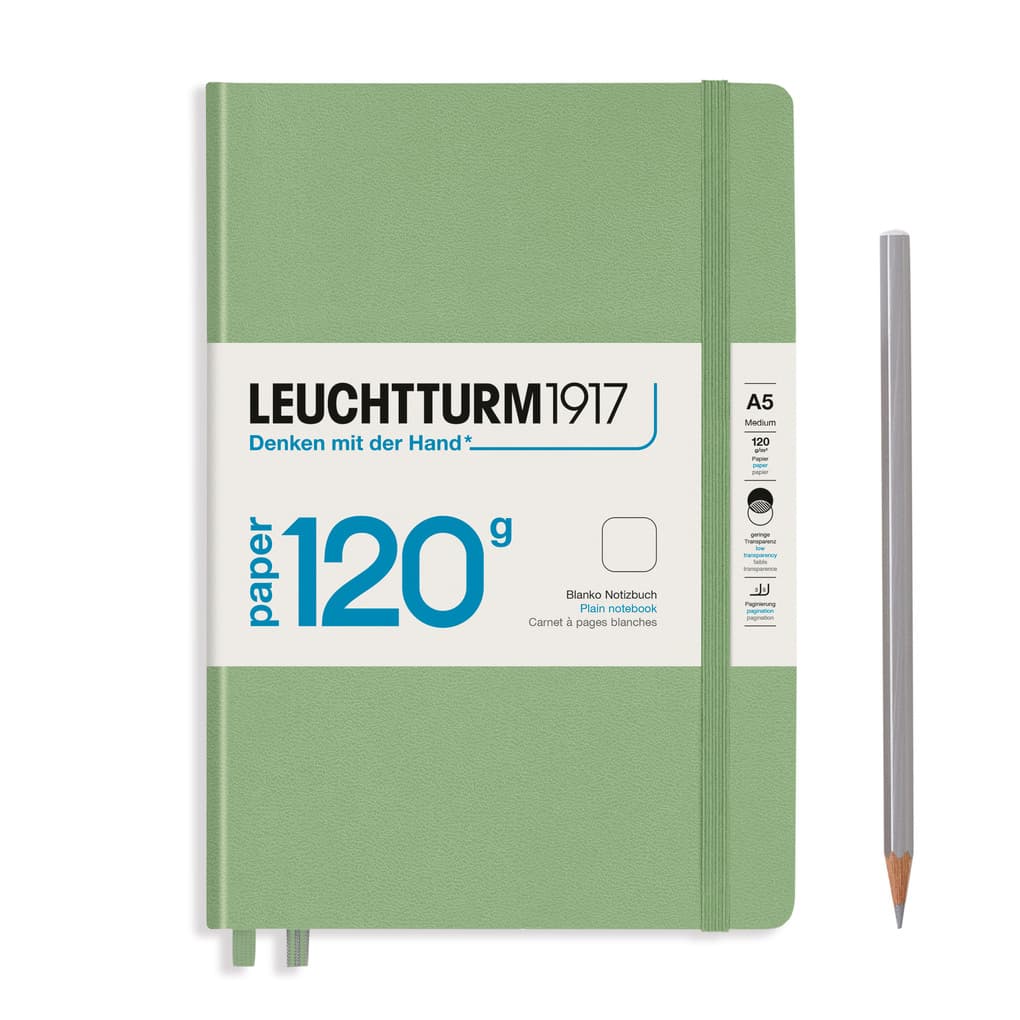Notizbuch Medium (A5), EDITION 120, Hardcover, 203 nummerierte Seiten, Salbei, blanko