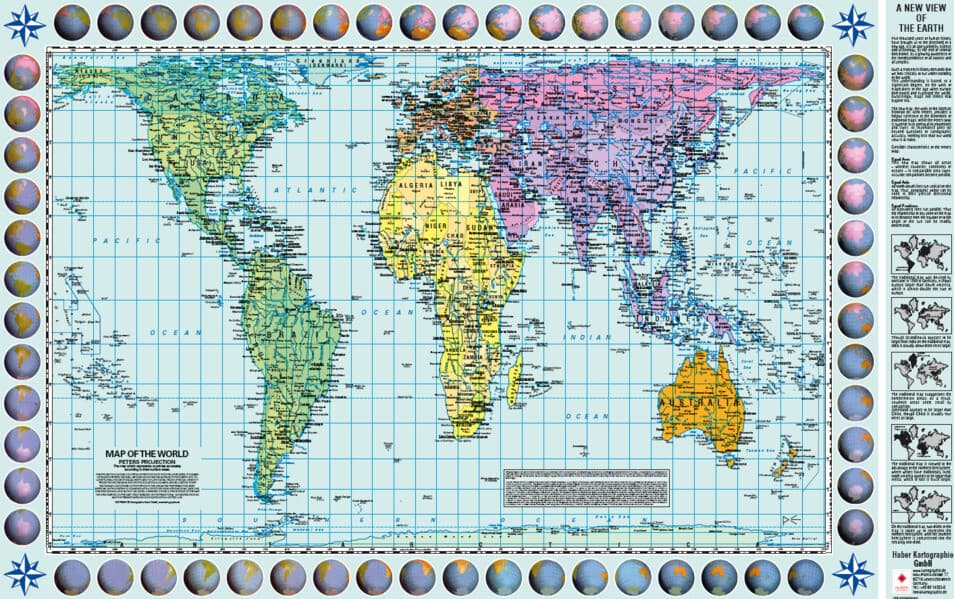 Poster Weltkarte Petersprojektion, englisch (ca. 82,5 x 52,3 cm)