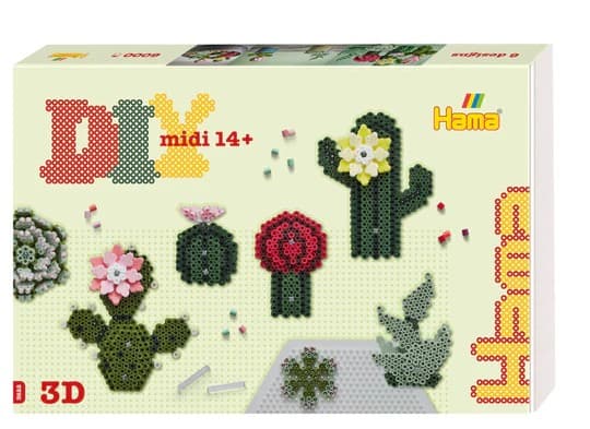 Hama 3622 - DIY Bügelperlen Midi 14+, Kakteen/Sukkulenten, Geschenkpackung, Motivvorlage Kakteen/Sukkulenten mit 3D Effekt, mit ca. 6.000 Bügelperlen und Zubehör