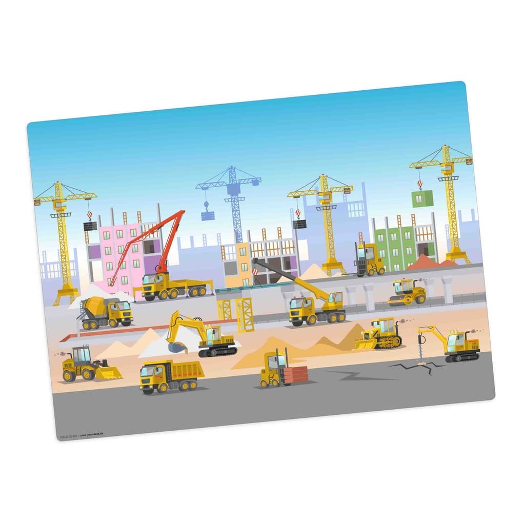 Tischsetmacher Tischset für Kinder Baustelle mit vielen Fahrzeugen Bagger und Kran, aus hochwertigem Vinyl , 44 x 32 cm