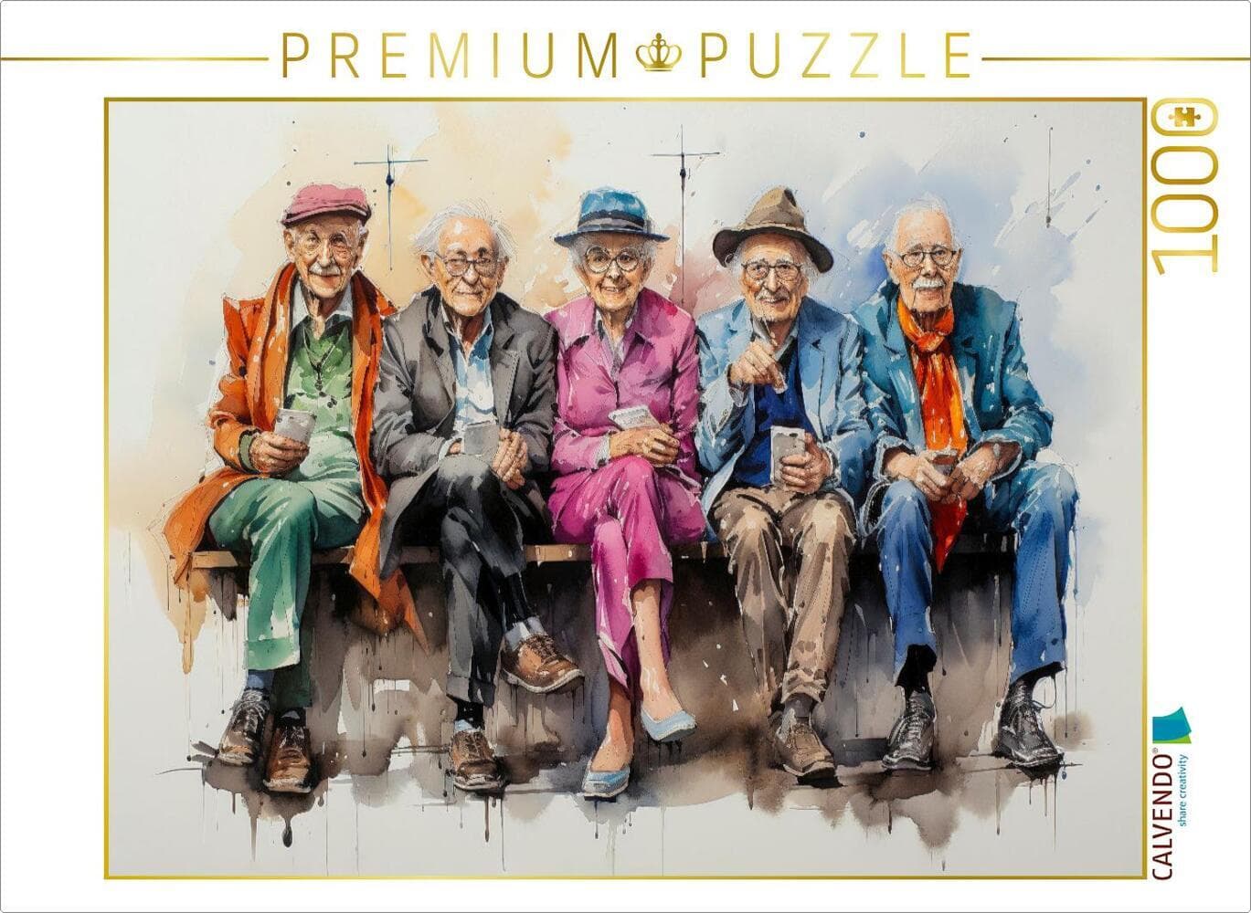 CALVENDO Puzzle Lustige Rentner - Handy dabei | 1000 Teile Lege-Größe 64x48cm Foto-Puzzle für glückl